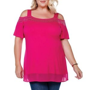 Belldini Plus Azalea Color Cut Out Embellished Top